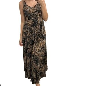 NWT Garnet Hill Crinkle Cotton Sleeveless Boho Print Brown Black Maxi Dress Sz M